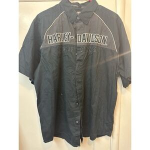 Harley Davidson 1903 Motor Cycles Black Short Sleeve Button Up Shirt Men's XL